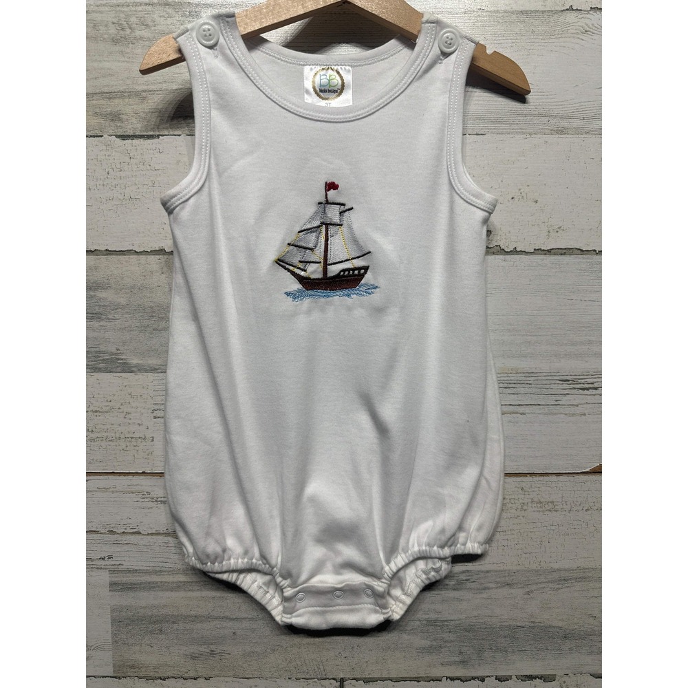 Blanks Boutique SailboatSunsuit Bubble Boys 3T White Nautical Cotton *Flawed